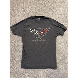 GM T-Shirt Men L Gray Corvette Graphic Distressed Logo Short Sleeve Cotton Blend